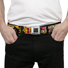 Load image into Gallery viewer, BD Wings Logo CLOSE-UP Full Color Black Silver Seatbelt Belt - Dad &amp; Dad Yellow Webbing