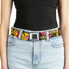 Load image into Gallery viewer, BD Wings Logo CLOSE-UP Full Color Black Silver Seatbelt Belt - Dad &amp; Dad Yellow Webbing