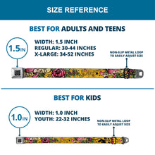 Load image into Gallery viewer, BD Wings Logo CLOSE-UP Full Color Black Silver Seatbelt Belt - Dad &amp; Dad Yellow Webbing