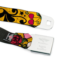 Load image into Gallery viewer, BD Wings Logo CLOSE-UP Full Color Black Silver Seatbelt Belt - Dad &amp; Dad Yellow Webbing