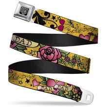 Load image into Gallery viewer, BD Wings Logo CLOSE-UP Full Color Black Silver Seatbelt Belt - Dad &amp; Dad Yellow Webbing