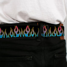 Load image into Gallery viewer, BD Wings Logo CLOSE-UP Full Color Black Silver Seatbelt Belt - Flames Black/Blue/Pink Webbing