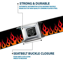 Load image into Gallery viewer, BD Wings Logo CLOSE-UP Full Color Black Silver Seatbelt Belt - Flames Black/Orange/Red Webbing