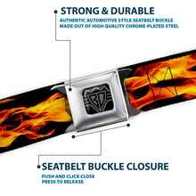 Load image into Gallery viewer, BD Wings Logo CLOSE-UP Full Color Black Silver Seatbelt Belt - Flames Vivid Black/Orange Webbing