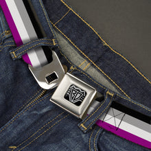 Load image into Gallery viewer, BD Wings Logo CLOSE-UP Full Color Black Silver Seatbelt Belt - Flag Asexual Black/Gray/White/Purple Webbing