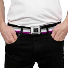 Load image into Gallery viewer, BD Wings Logo CLOSE-UP Full Color Black Silver Seatbelt Belt - Flag Asexual Black/Gray/White/Purple Webbing