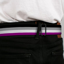 Load image into Gallery viewer, BD Wings Logo CLOSE-UP Full Color Black Silver Seatbelt Belt - Flag Asexual Black/Gray/White/Purple Webbing