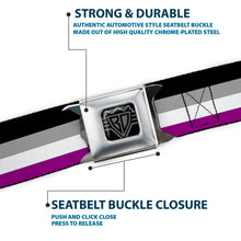 Load image into Gallery viewer, BD Wings Logo CLOSE-UP Full Color Black Silver Seatbelt Belt - Flag Asexual Black/Gray/White/Purple Webbing