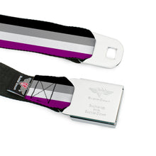 Load image into Gallery viewer, BD Wings Logo CLOSE-UP Full Color Black Silver Seatbelt Belt - Flag Asexual Black/Gray/White/Purple Webbing