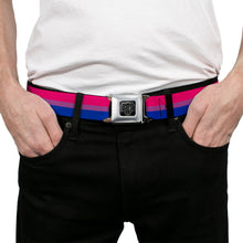 Load image into Gallery viewer, BD Wings Logo CLOSE-UP Full Color Black Silver Seatbelt Belt - Flag Bisexual Pink/Purple/Blue Webbing