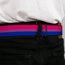 Load image into Gallery viewer, BD Wings Logo CLOSE-UP Full Color Black Silver Seatbelt Belt - Flag Bisexual Pink/Purple/Blue Webbing
