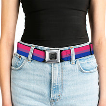 Load image into Gallery viewer, BD Wings Logo CLOSE-UP Full Color Black Silver Seatbelt Belt - Flag Bisexual Pink/Purple/Blue Webbing