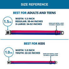 Load image into Gallery viewer, BD Wings Logo CLOSE-UP Full Color Black Silver Seatbelt Belt - Flag Bisexual Pink/Purple/Blue Webbing