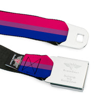 Load image into Gallery viewer, BD Wings Logo CLOSE-UP Full Color Black Silver Seatbelt Belt - Flag Bisexual Pink/Purple/Blue Webbing
