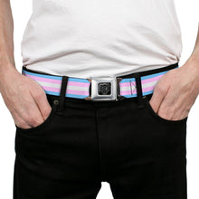 Load image into Gallery viewer, BD Wings Logo CLOSE-UP Full Color Black Silver Seatbelt Belt - Flag Transgender Baby Blue/Baby Pink/White Webbing