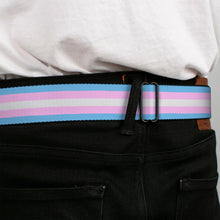 Load image into Gallery viewer, BD Wings Logo CLOSE-UP Full Color Black Silver Seatbelt Belt - Flag Transgender Baby Blue/Baby Pink/White Webbing