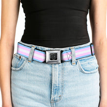 Load image into Gallery viewer, BD Wings Logo CLOSE-UP Full Color Black Silver Seatbelt Belt - Flag Transgender Baby Blue/Baby Pink/White Webbing