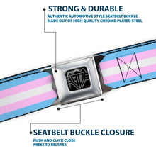 Load image into Gallery viewer, BD Wings Logo CLOSE-UP Full Color Black Silver Seatbelt Belt - Flag Transgender Baby Blue/Baby Pink/White Webbing