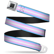 Load image into Gallery viewer, BD Wings Logo CLOSE-UP Full Color Black Silver Seatbelt Belt - Flag Transgender Baby Blue/Baby Pink/White Webbing
