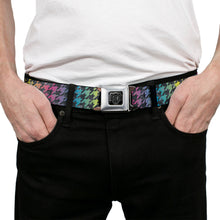 Load image into Gallery viewer, BD Wings Logo CLOSE-UP Full Color Black Silver Seatbelt Belt - Houndstooth Black/Rainbow Webbing