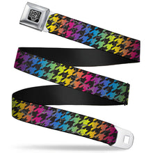 Load image into Gallery viewer, BD Wings Logo CLOSE-UP Full Color Black Silver Seatbelt Belt - Houndstooth Black/Rainbow Webbing