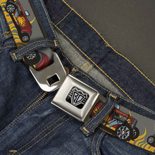 Load image into Gallery viewer, BD Wings Logo CLOSE-UP Full Color Black Silver Seatbelt Belt - Hot Rod w/Flames Webbing