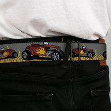 Load image into Gallery viewer, BD Wings Logo CLOSE-UP Full Color Black Silver Seatbelt Belt - Hot Rod w/Flames Webbing