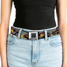 Load image into Gallery viewer, BD Wings Logo CLOSE-UP Full Color Black Silver Seatbelt Belt - Hot Rod w/Flames Webbing