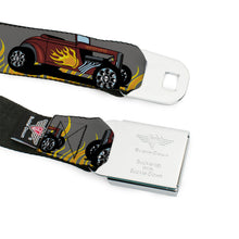 Load image into Gallery viewer, BD Wings Logo CLOSE-UP Full Color Black Silver Seatbelt Belt - Hot Rod w/Flames Webbing