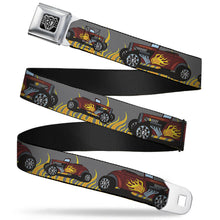 Load image into Gallery viewer, BD Wings Logo CLOSE-UP Full Color Black Silver Seatbelt Belt - Hot Rod w/Flames Webbing