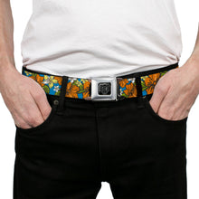 Load image into Gallery viewer, BD Wings Logo CLOSE-UP Full Color Black Silver Seatbelt Belt - Hibiscus Collage Blue/Orange/Yellow Webbing