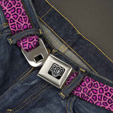 Load image into Gallery viewer, BD Wings Logo CLOSE-UP Full Color Black Silver Seatbelt Belt - Leopard Pink Fuchsia Webbing