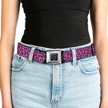 Load image into Gallery viewer, BD Wings Logo CLOSE-UP Full Color Black Silver Seatbelt Belt - Leopard Pink Fuchsia Webbing