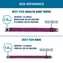 Load image into Gallery viewer, BD Wings Logo CLOSE-UP Full Color Black Silver Seatbelt Belt - Leopard Pink Fuchsia Webbing