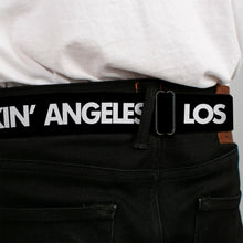 Load image into Gallery viewer, BD Wings Logo CLOSE-UP Full Color Black Silver Seatbelt Belt - LOS F*CKIN' ANGELES Heart Black/White/Red Webbing