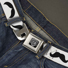 Load image into Gallery viewer, BD Wings Logo CLOSE-UP Full Color Black Silver Seatbelt Belt - Mustaches Straight White/Black Webbing