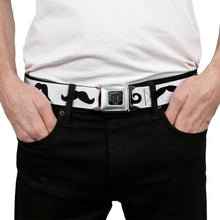 Load image into Gallery viewer, BD Wings Logo CLOSE-UP Full Color Black Silver Seatbelt Belt - Mustaches Straight White/Black Webbing
