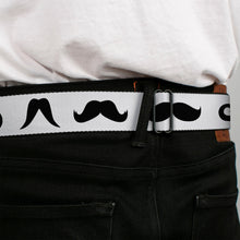 Load image into Gallery viewer, BD Wings Logo CLOSE-UP Full Color Black Silver Seatbelt Belt - Mustaches Straight White/Black Webbing