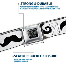 Load image into Gallery viewer, BD Wings Logo CLOSE-UP Full Color Black Silver Seatbelt Belt - Mustaches Straight White/Black Webbing