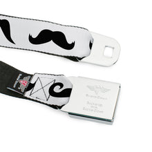 Load image into Gallery viewer, BD Wings Logo CLOSE-UP Full Color Black Silver Seatbelt Belt - Mustaches Straight White/Black Webbing