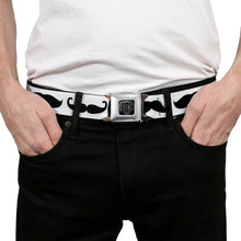 Load image into Gallery viewer, BD Wings Logo CLOSE-UP Full Color Black Silver Seatbelt Belt - Mustache Trio White/Black Webbing