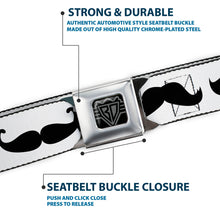 Load image into Gallery viewer, BD Wings Logo CLOSE-UP Full Color Black Silver Seatbelt Belt - Mustache Trio White/Black Webbing