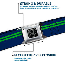 Load image into Gallery viewer, BD Wings Logo CLOSE-UP Full Color Black Silver Seatbelt Belt - Racing Stripe Navy/Bright Green Webbing