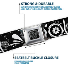 Load image into Gallery viewer, BD Wings Logo CLOSE-UP Full Color Black Silver Seatbelt Belt - Sugar Skulls Black/White Webbing
