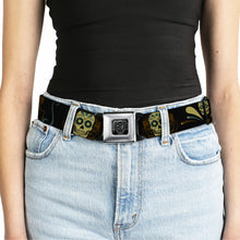 Load image into Gallery viewer, BD Wings Logo CLOSE-UP Full Color Black Silver Seatbelt Belt - Sugar Skulls Black/Olive/Burgundy Webbing