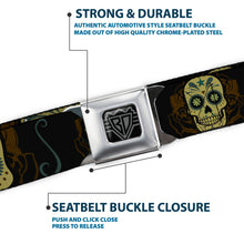 Load image into Gallery viewer, BD Wings Logo CLOSE-UP Full Color Black Silver Seatbelt Belt - Sugar Skulls Black/Olive/Burgundy Webbing
