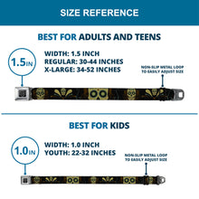 Load image into Gallery viewer, BD Wings Logo CLOSE-UP Full Color Black Silver Seatbelt Belt - Sugar Skulls Black/Olive/Burgundy Webbing
