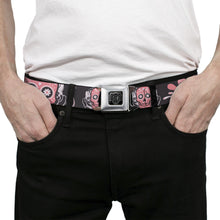 Load image into Gallery viewer, BD Wings Logo CLOSE-UP Full Color Black Silver Seatbelt Belt - Sugar Skulls Gray/Pink Webbing