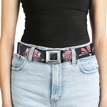 Load image into Gallery viewer, BD Wings Logo CLOSE-UP Full Color Black Silver Seatbelt Belt - Sugar Skulls Gray/Pink Webbing