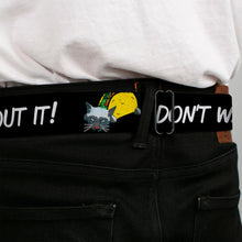 Load image into Gallery viewer, BD Wings Logo CLOSE-UP Full Color Black Silver Seatbelt Belt - Taco Cat I DON'T WANT TO TACO 'BOUT IT Webbing
